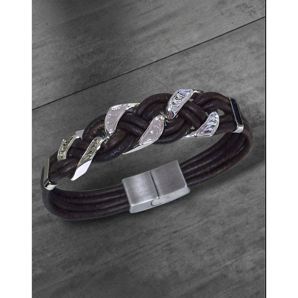 Montana Silversmiths Men's Rustic Genuine Leather Braided Bracelet MSRP $75 New!